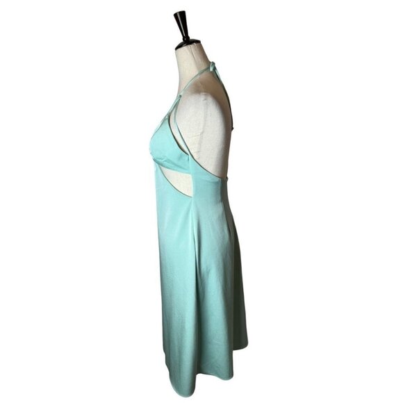 Samantha Sipos Blue Green V Neck Cut Out Halter Tie Butterfly Slip Dress M - Picture 6 of 11